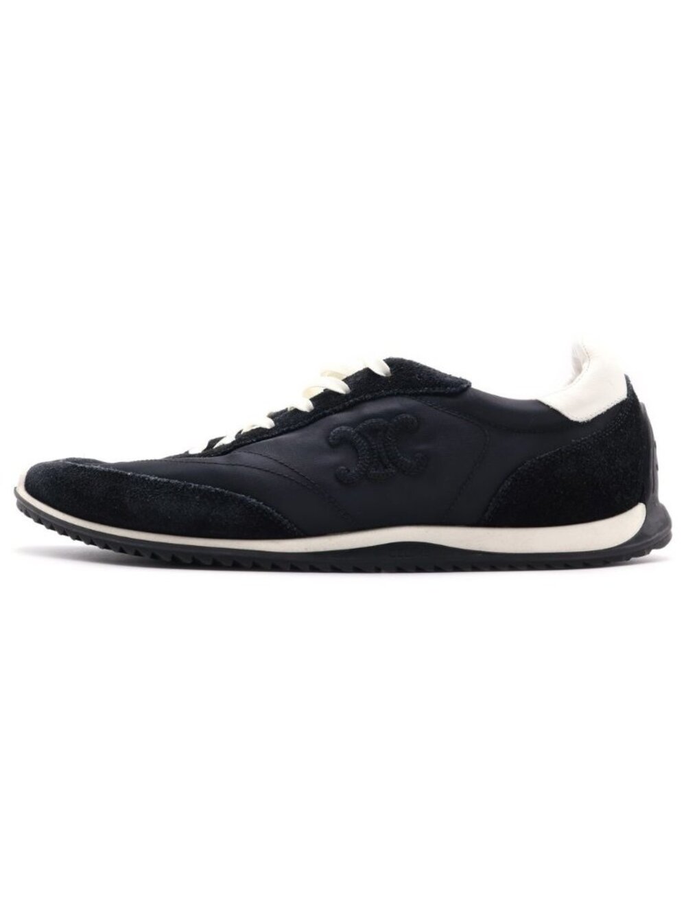 Celine Triomphe Logo Leather Nylon Low Cut Sneakers Black